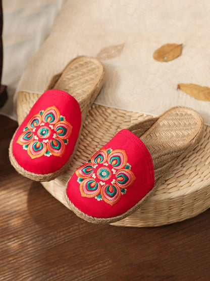 Summer Flower Embroidert Straw Slippers Ii1017