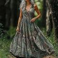 Women's Vintage Ethnic Paisley Floral Art Pattern V-neck Sleeveless Co