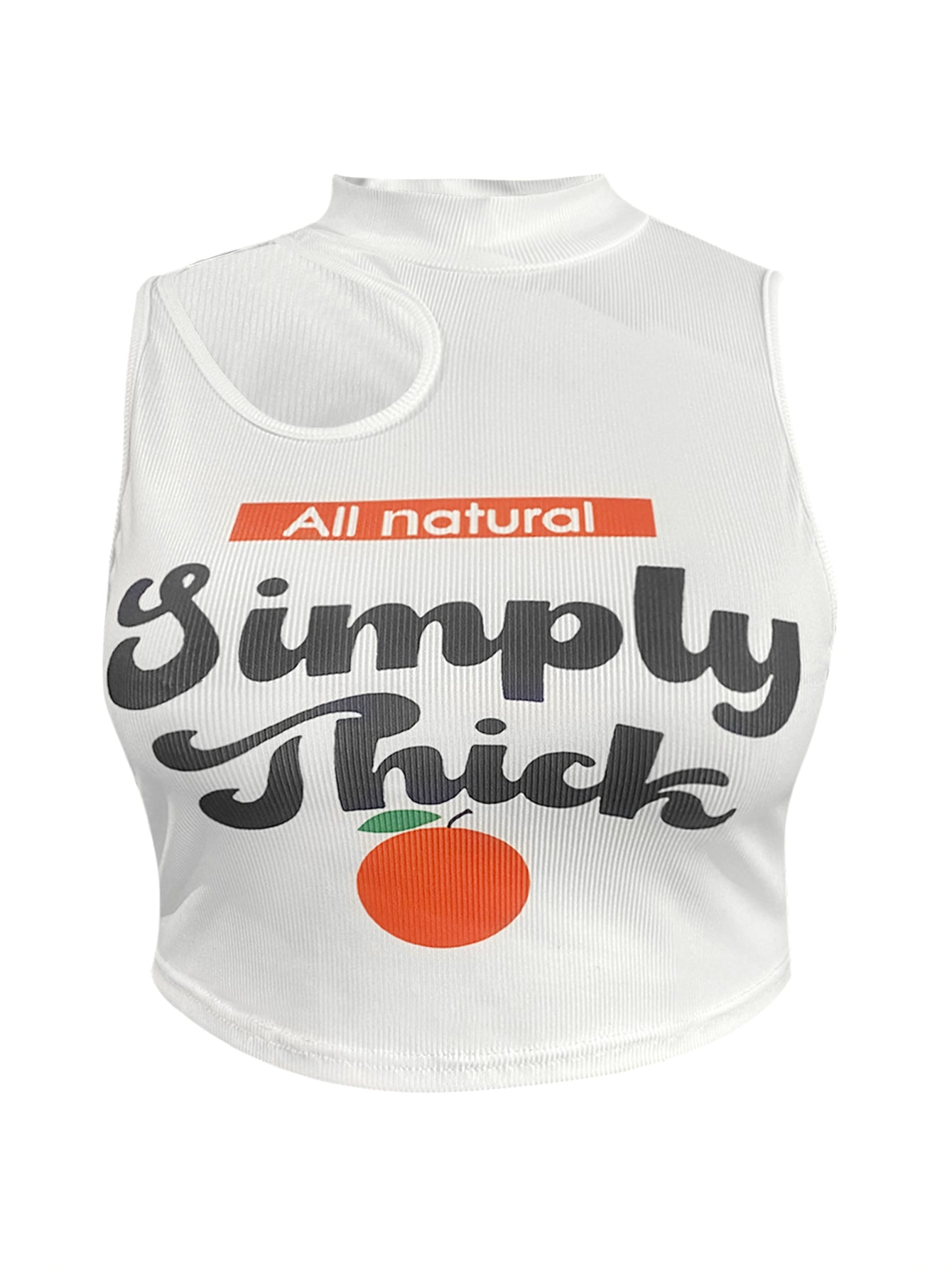 Fruit Letter Print Rib Knot Camisole Summer Basic Skinny Vest Crop Top Irregular Cut Out Sleeveless