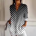 Comstylish Women's Black And White Polka Dot Art Button Shirt