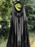 Viking Raven Celtic Mystical Gradient Linen Tank Maxi Dress elevenforest