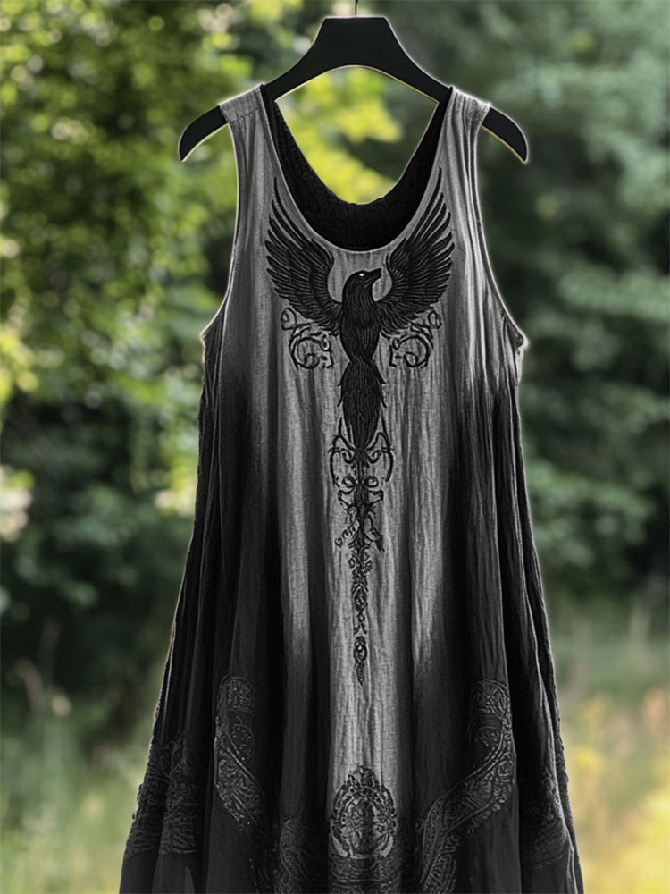 Viking Raven Celtic Mystical Gradient Linen Tank Maxi Dress elevenforest