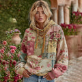 Vintage Tribal Rose Floral Embroidery Patchwork Art Comfy Hoodie elevenforest