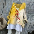 Comstylish Vintage Gradient Plum Blossom Ink Style Art Cotton Linen V Neck Casual Shirt