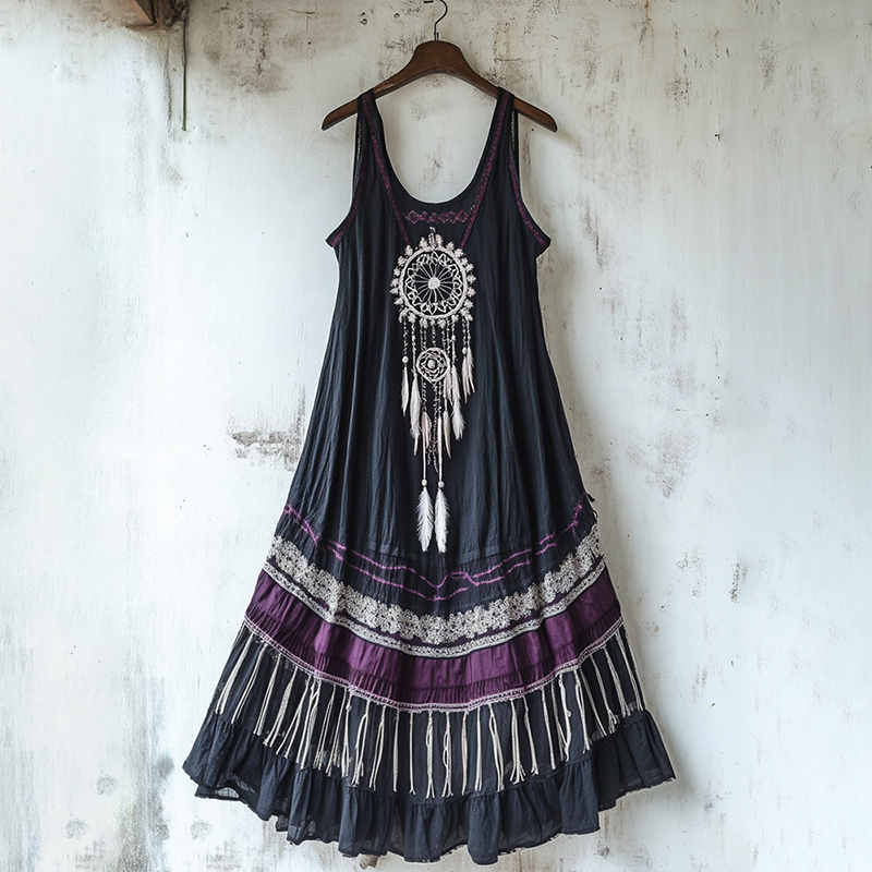 Bohemian Lace Floral Embroidery Art Linen Tank Dress elevenforest