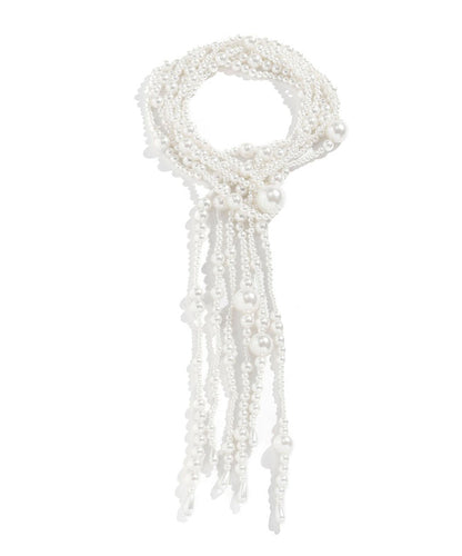 White Alloy Pearl Tassel Locket Necklace