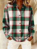 Women'S Plaid Print Casual Collared Knit Top 