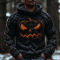 Men's Halloween Pumpkin Smiley Face Bright Color Knitted Pattern Hooded Sweater elevenforest