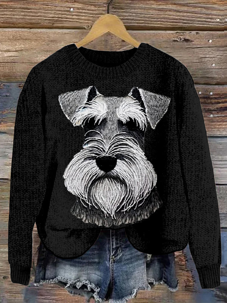 Comstylish Cute Schnauzer Embroidered Cozy Sweater