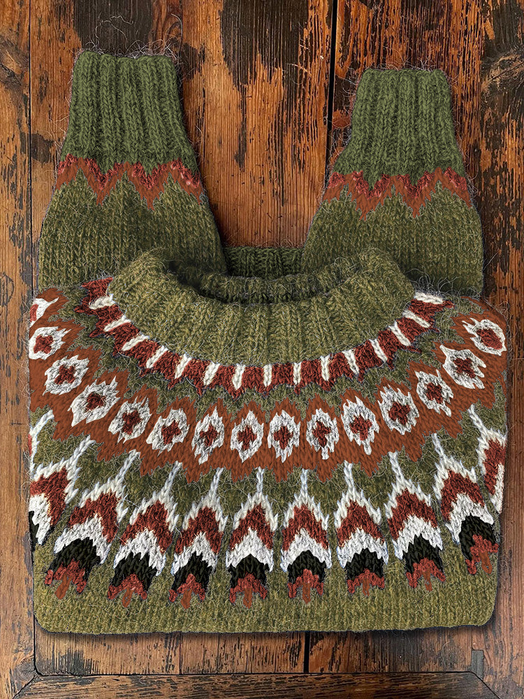 Vintage Icelandic Knit Jacquard Warmth Crew Neck Sweater（Unisex） elevenforest