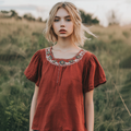 Women's Bohemian Retro Flowers Round Neck T-shirt elevenforest