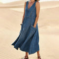 Women's Solid Color Geometric Casual Sleeveless V-neck Dress elevenforest