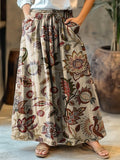 Women's Retro Ethnic Floral Art Print Cotton Skirt
