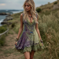 Women's Vintage Viking Celtic Knot Phoenix Art Pattern Midi Dress elevenforest