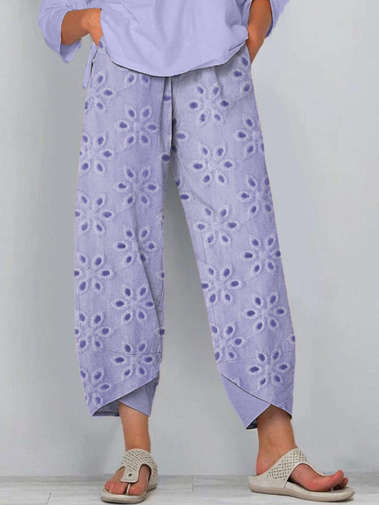 Floral Embroidered Linen Blend Pants elevenforest