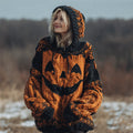 Halloween Spooky Pumpkin Women's Chunky Knit Hooded Sweater artswardrobe