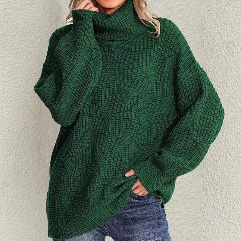 Retro Loose Turtleneck Cable Knitted Long Sleeve Sweater elevenforest