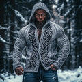 Men's Viking Celtic Mythology Chunky Knit Buttons Hooded Sweater elevenforest