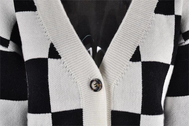 Autumn Winter Plaid Sweater Stitching Cardigan Top Knitted Coat Tide