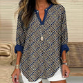 Comstylish Vintage Greek Key Print V-neck Long Sleeved Blouse