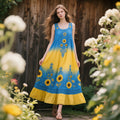 Women's Retro Sunflower Gradient Sleeveless Dress elevenforest