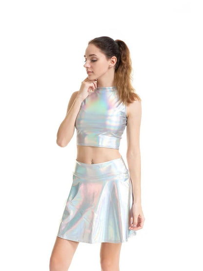 Crop Top Shiny Material Leather Sleeveless Vest Sports Tank Tops Gold Silver Shining Colorful Green Red Clothes