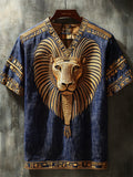 Ancient Egyptian Gold Lion Embroidered Art Linen Shirt elevenforest