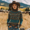 Women's Vintage Western Geometric Art Print Cozy Turtleneck Sweater elevenforest
