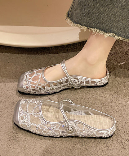 New Stylish Silver Tulle Zircon Flats Slide Sandals Ap1037