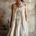 Vintage Floral Art Cotton Linen Comfy Vest Long Dress elevenforest