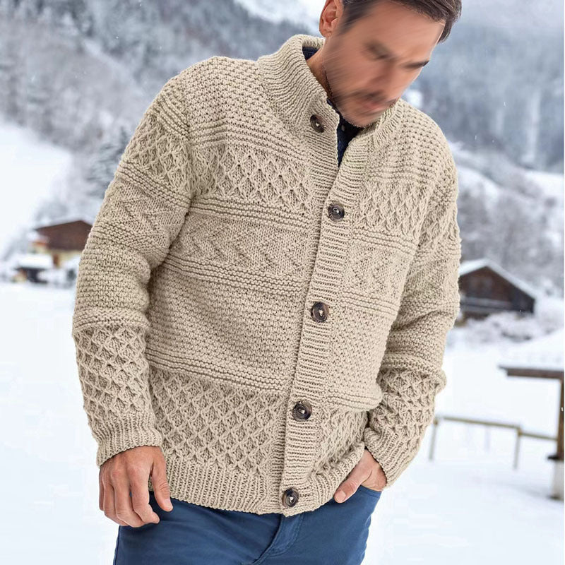 Man's Vintage Jacquard Weave Button Casual Cozy Sweater elevenforest