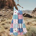 Vintage Floral Patchwork Art Linen Blend Tank Dress elevenforest