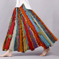 Boho Vintage Patchwork Flowy Linen Blend Wide Skirt elevenforest