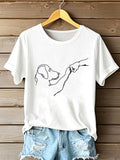 Comstylish Fist Bump Line Art Puppy Crew Neck T-shirt