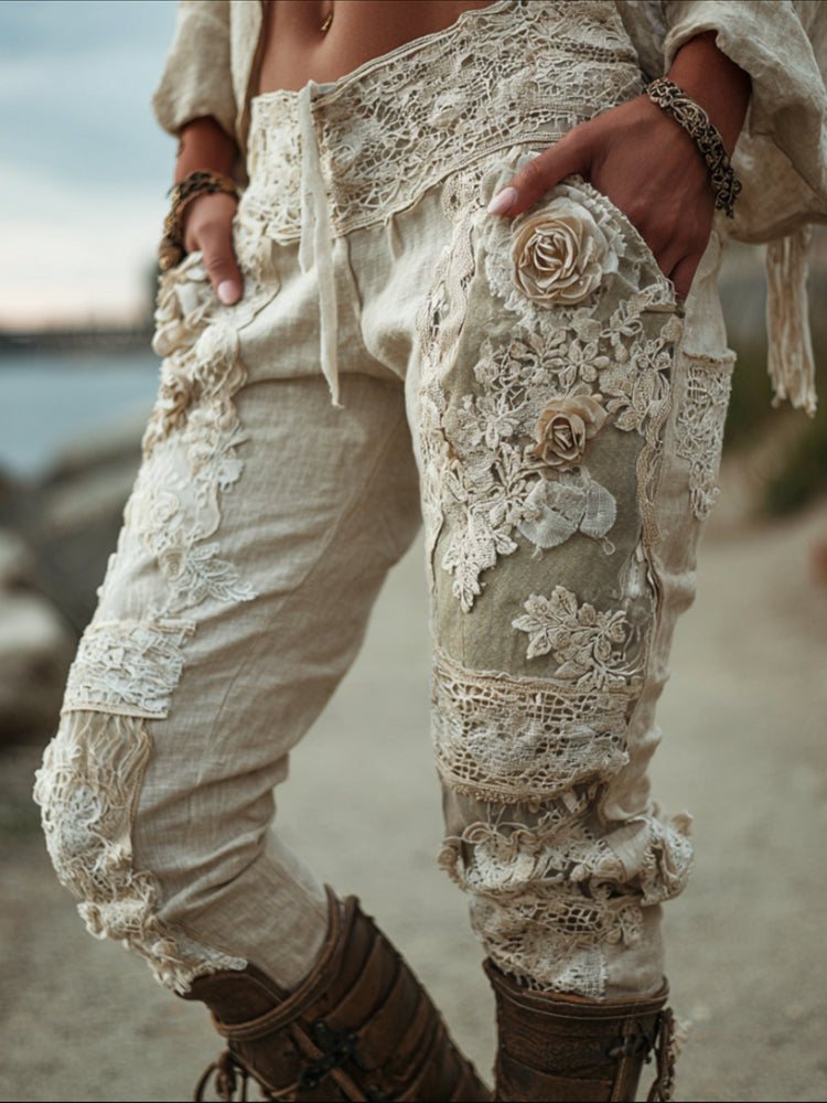 Women's Vintage Hollow-out Embroidered Casual Pants elevenforest