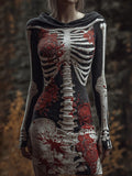 Comstylish Halloween Skull Floral Knitted Warm Hooded Sweater