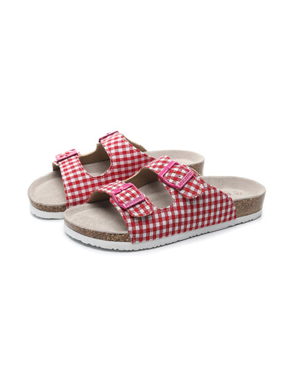 Maibulun | Tartan Gingham Double-buckle Sandals Slides - Red
