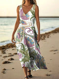 Women's Ethnic Floral Pattern Art Print Pocket Cotton Dresses