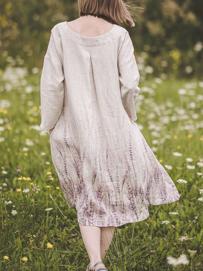 Women's Lavender Print Linen Dress