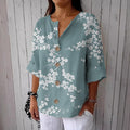 Women's Vintage Floral Art Linen Blend Casual Shirt elevenforest