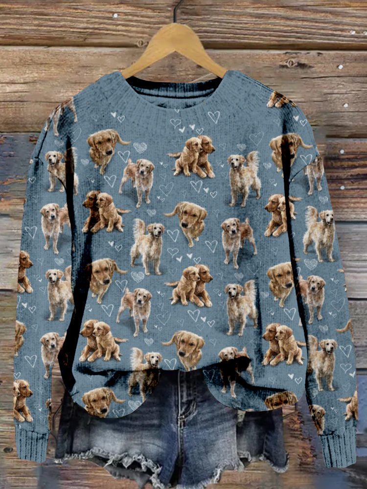 Comstylish The Golden Retriever Pattern Cozy Sweater