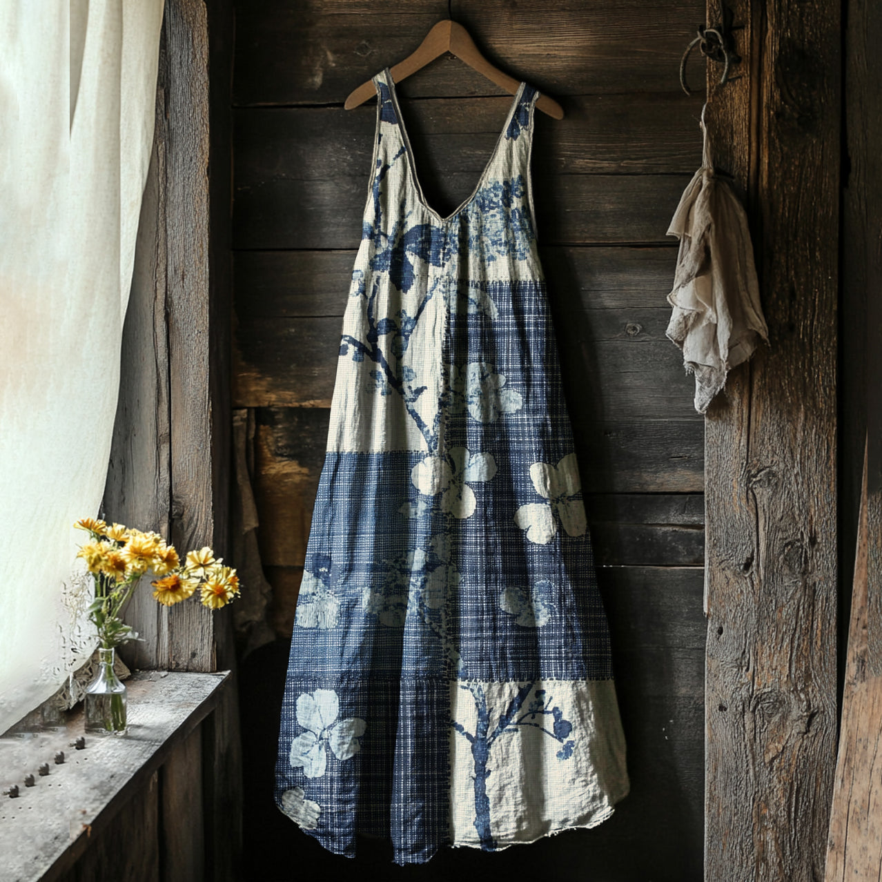 Women's Vintage Floral Art Linen Vest Dress elevenforest