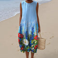Women's Independence Day Vintage Oil Painting Flowers Print Midi Dress elevenforest