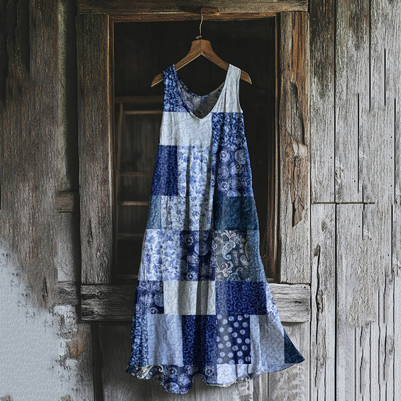 Vintage Patchwork Art Linen Tank Dress elevenforest