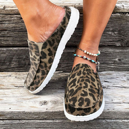 Flat Canvas Mules, Closed Toe Slip on Non Slip Round Toe Loafers, Outdoor Slippers Se1039