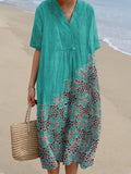 Lace Floral Pattern Linen Blend Dress elevenforest