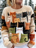 Comstylish Cute Cat Pattern Women's Soft Plush Sweater