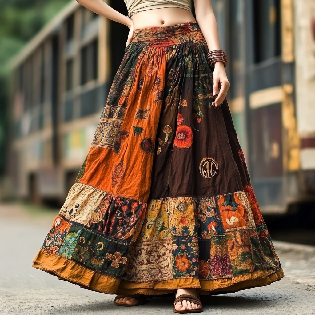 Women's Vintage Bohemian Art Linen Skirt elevenforest