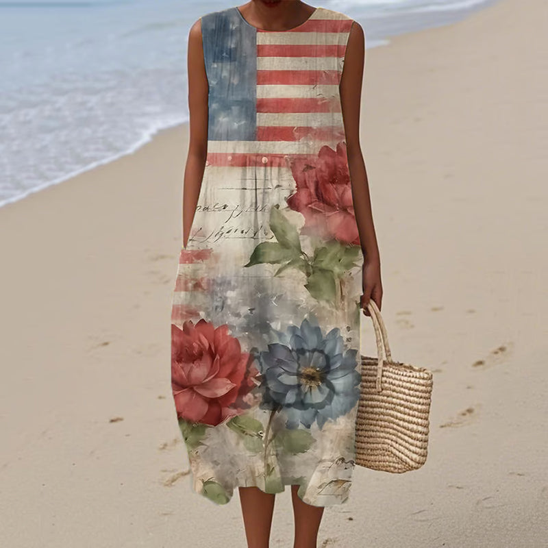 Women's Vintage Independence Day Print Design Midi Tank Dress elevenforest