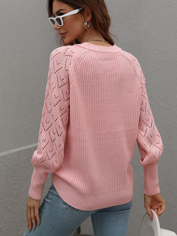 Long Sleeves Loose Color V-neck Cardigan Tops